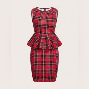 BRAND NEW SHEIN Clasi Plaid Print Peplum Tank Top & Bodycon Skirt Without Belt